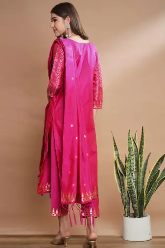 Pink cotton silk jacquard designer festive wear readymade suit