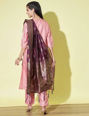 Baby-pink cotton silk blend designer festive wear readymade suit 4