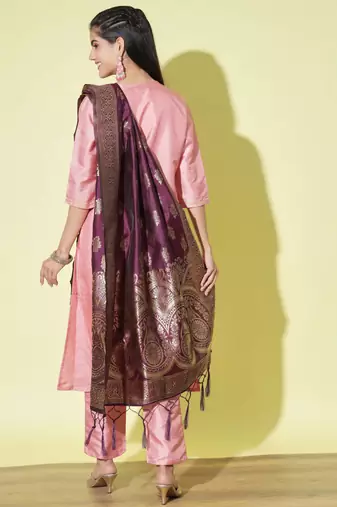 Baby-pink cotton silk blend designer festive wear readymade suit