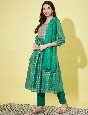 Rama green chanderi modal butti designer festive wear readymade suit 2