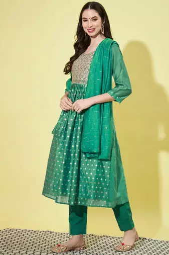 Rama green chanderi modal butti designer festive wear readymade suit