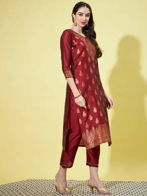 Maroon cotton silk jacquard designer festive wear readymade suit 3
