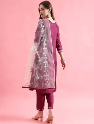 Purple silk blend designer festive wear readymade suit 3