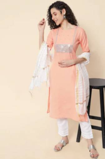Peach cotton blend designer festive wear readymade suit