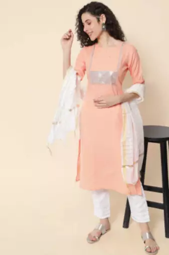 Peach cotton blend designer festive wear readymade suit