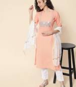Peach cotton blend designer festive wear readymade suit