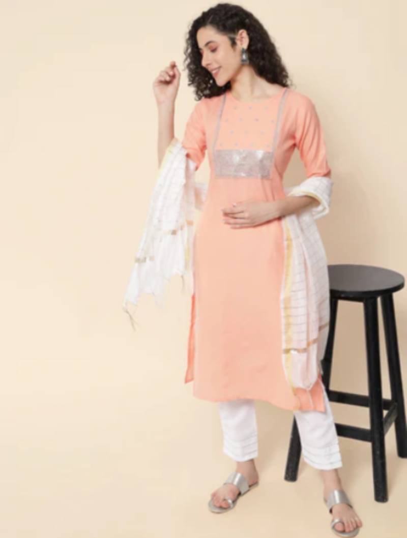 Peach cotton blend designer festive wear readymade suit