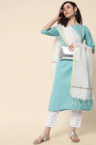 Firozi cotton blend designer festive wear readymade suit