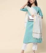 Firozi cotton blend designer festive wear readymade suit
