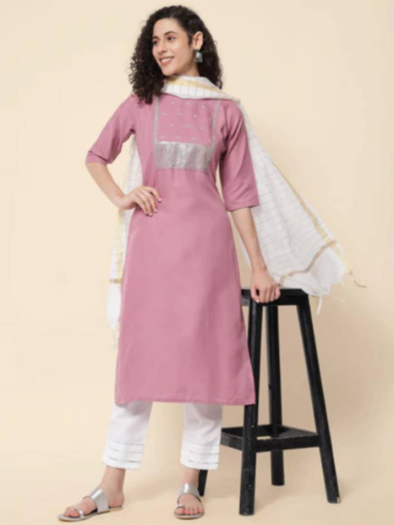 Levender cotton blend designer festive wear readymade suit