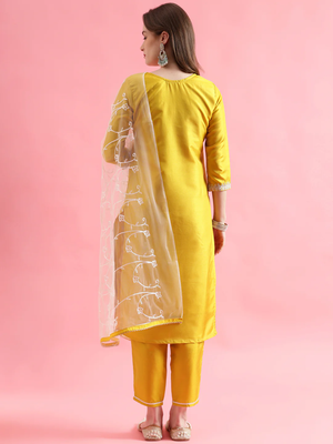 Yellow silk blend designer festive wear readymade suit 3