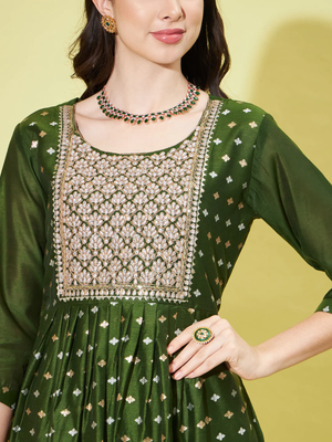 Mehendi green chanderi modal butti designer festive wear readymade suit 4