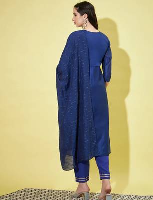 Royal blue chanderi modal butti designer festive wear readymade suit 3