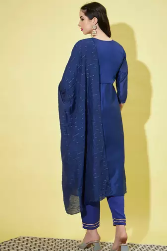 Royal blue chanderi modal butti designer festive wear readymade suit