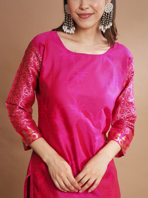 Pink cotton silk jacquard designer festive wear readymade suit 4
