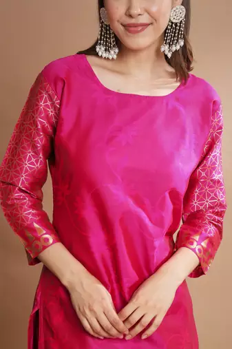 Pink cotton silk jacquard designer festive wear readymade suit