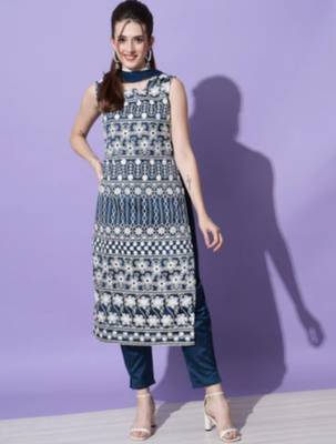 Teal silk blend designer festive wear readymade suit 2