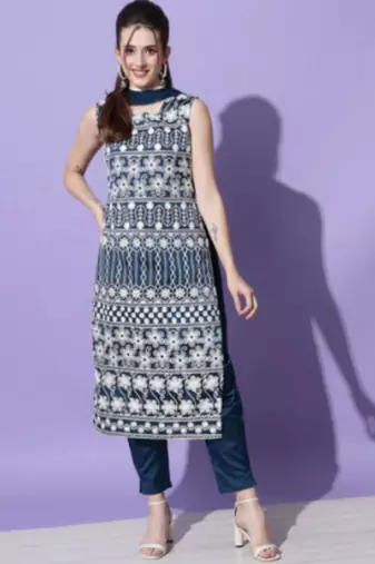 Teal silk blend designer festive wear readymade suit
