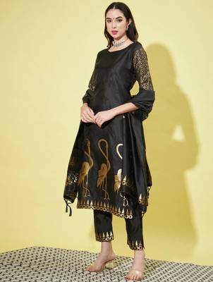 Black cotton silk jacquard designer festive wear readymade suit 2