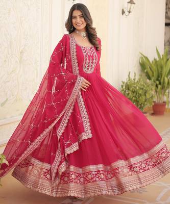 Pink faux blooming georgette designer festive wear readymade suit 1