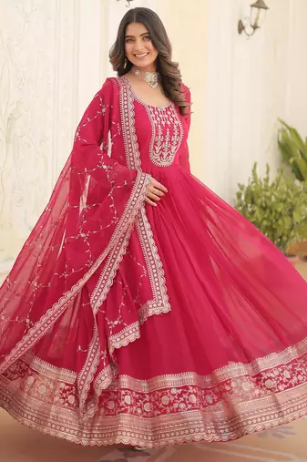 Pink faux blooming georgette designer festive wear readymade suit