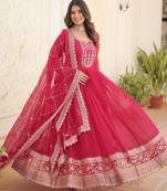Pink faux blooming georgette designer festive wear readymade suit