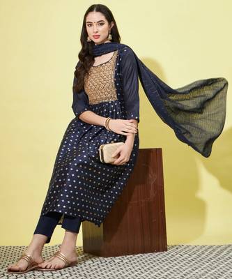 Navy blue chanderi modal butti designer festive wear readymade suit 2