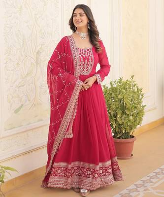 Pink faux blooming georgette designer festive wear readymade suit 3