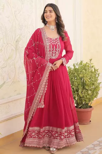 Pink faux blooming georgette designer festive wear readymade suit