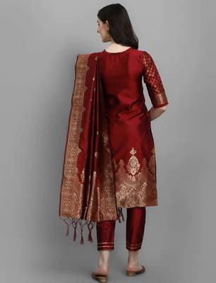 Maroon cotton silk jacquard designer festive wear readymade suit 3