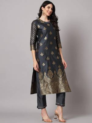 Grey cotton silk jacquard designer festive wear readymade suit 3