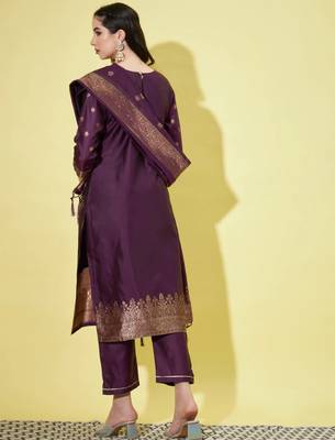 Purple cotton silk jacquard designer festive wear readymade suit 4