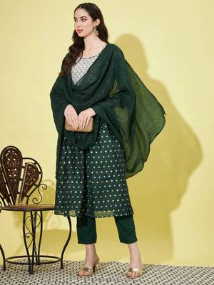 Green chanderi modal butti designer festive wear readymade suit 2