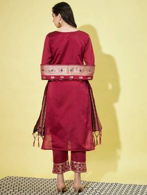 Maroon cotton silk jacquard designer festive wear readymade suit 4