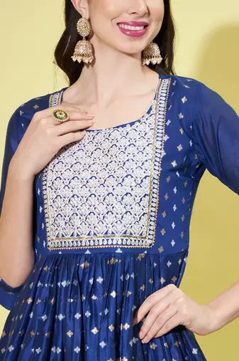 Royal blue chanderi modal butti designer festive wear readymade suit