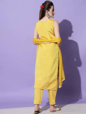 Yellow silk blend designer festive wear readymade suit 3