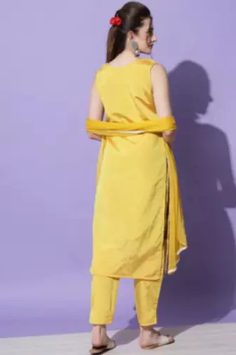 Yellow silk blend designer festive wear readymade suit