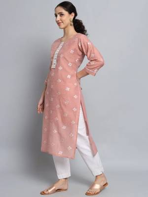 Peach pink silk blend designer festive wear readymade suit 3