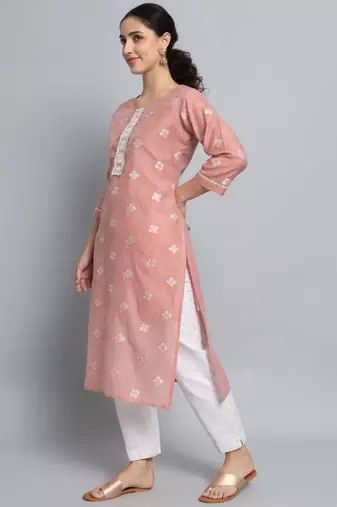 Peach pink silk blend designer festive wear readymade suit