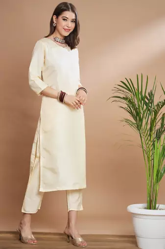 Cream cotton silk blend designer festive wear readymade suit