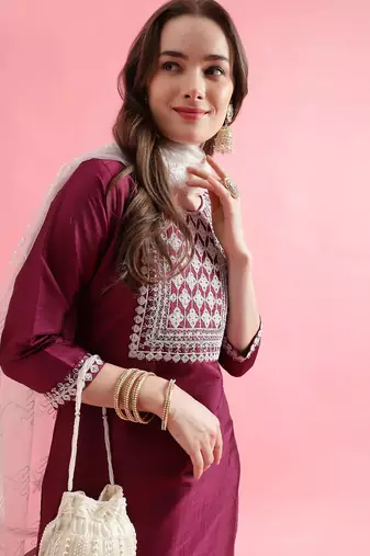 Purple silk blend designer festive wear readymade suit