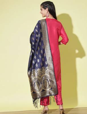 Cherry-red cotton silk blend designer festive wear readymade suit 4