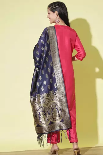 Cherry-red cotton silk blend designer festive wear readymade suit