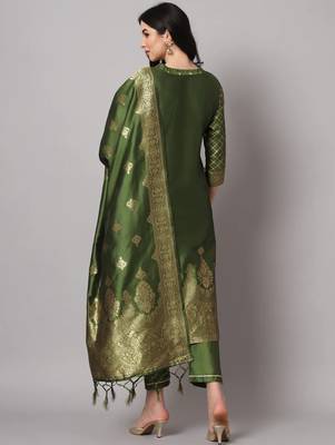 Mehandi cotton silk jacquard designer festive wear readymade suit 4