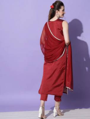 Maroon silk blend designer festive wear readymade suit 3