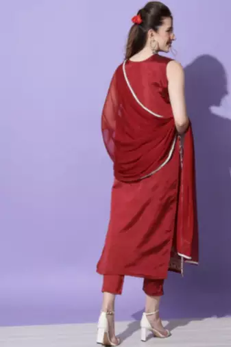 Maroon silk blend designer festive wear readymade suit