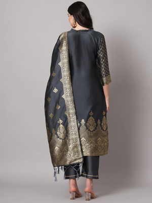 Grey cotton silk jacquard designer festive wear readymade suit 4