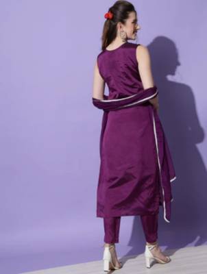 Wine silk blend designer festive wear readymade suit 3