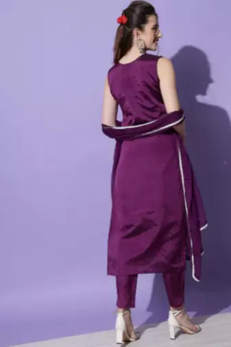 Wine silk blend designer festive wear readymade suit