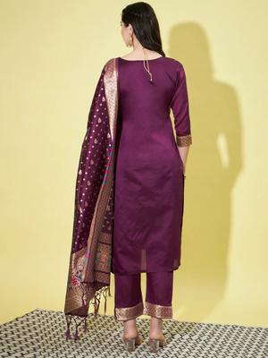 Purple cotton silk jacquard designer festive wear readymade suit 4